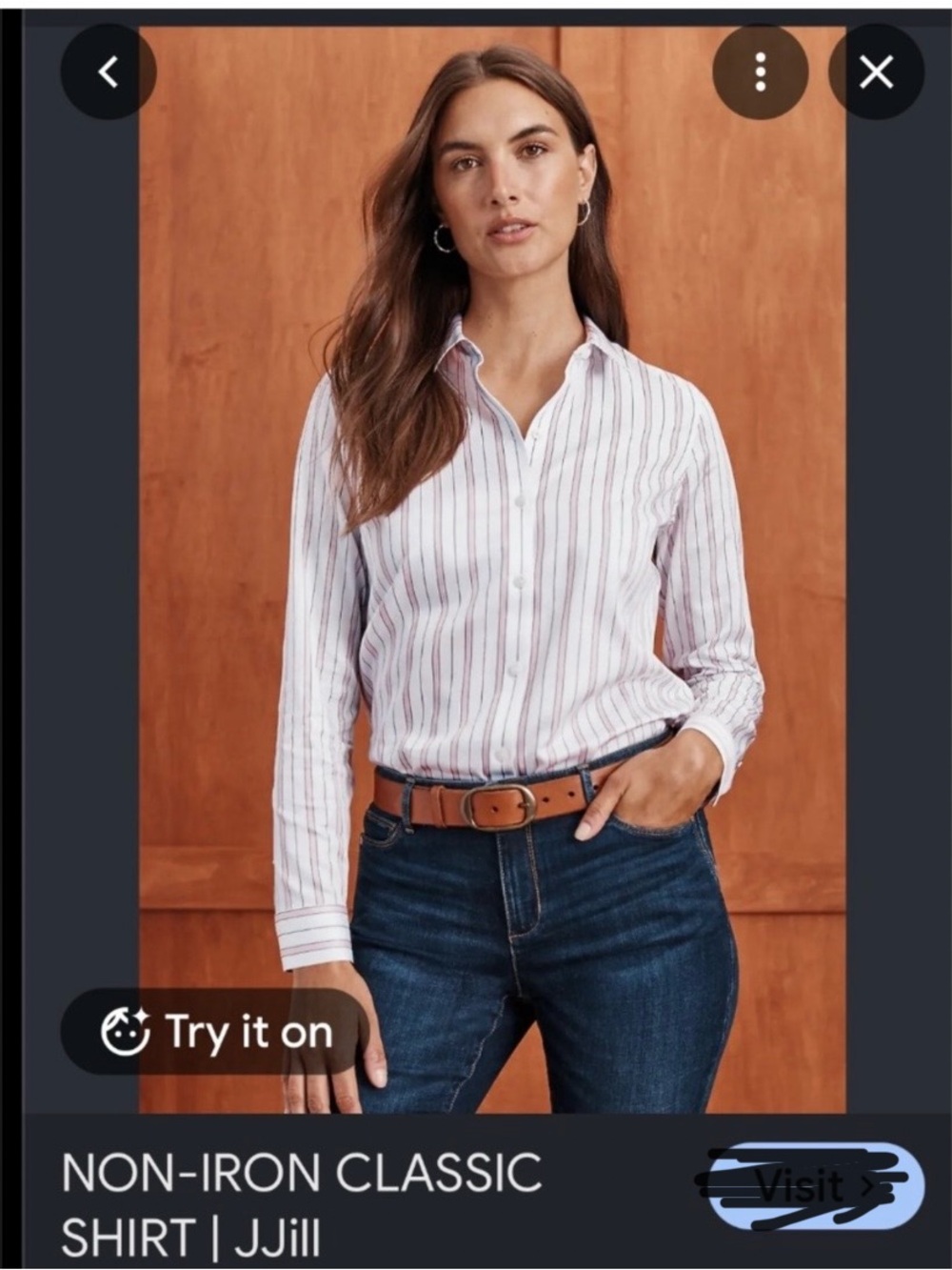 J. Jill non-iron classic shirt blouse metallic stripe pink M so nice!!